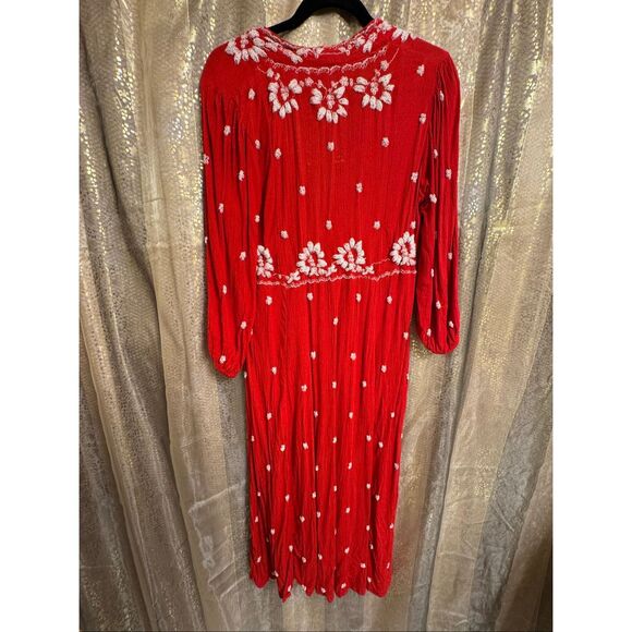 Free People Embroidered Fable Midi Dress Rock N Roll Red Medium - Picture 2 of 7